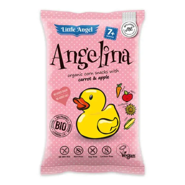 Βιολογικά Vegan Γαριδάκια με Καρότο & Μήλο 30g (+7μ) - Αngelina
