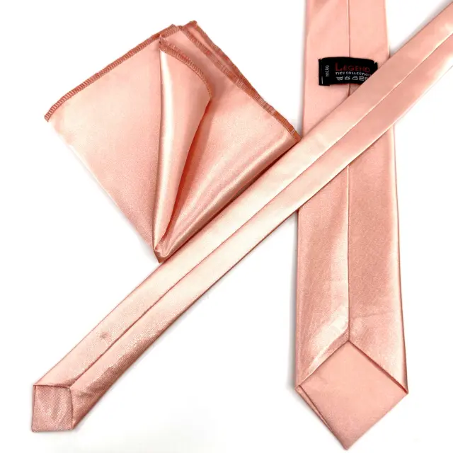 Σωμόν Γραβάτα Σατέν Glossy 6,5 cm με Ασορτί Μαντήλι 3