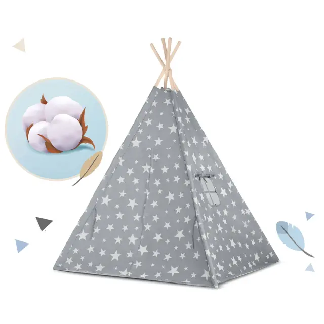 Nukido Παιδική σκηνή Teepee με φως σε γκρι χρώμα με μοτίβο αστεράκια 120x120x165cm 3