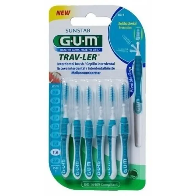 Gum 1614 Trav-ler Interdental Brush Μεσοδόντια Βουρτσάκια 1,6mm, 6 τμχ