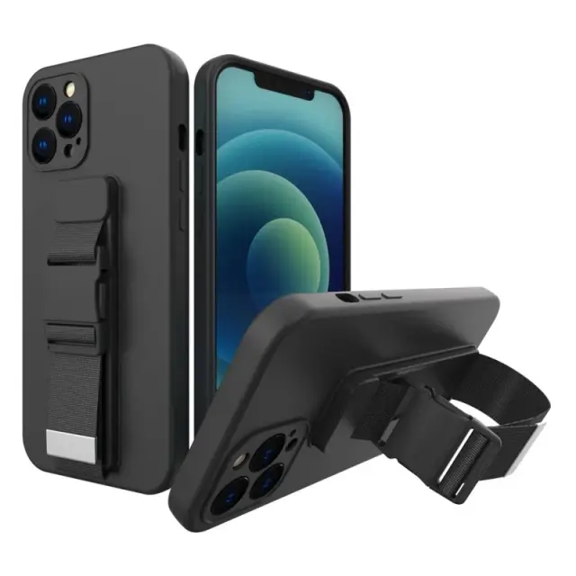 Θήκη Σιλικόνης με Λουρί για το iPhone 12 Pro Max Μαύρο
