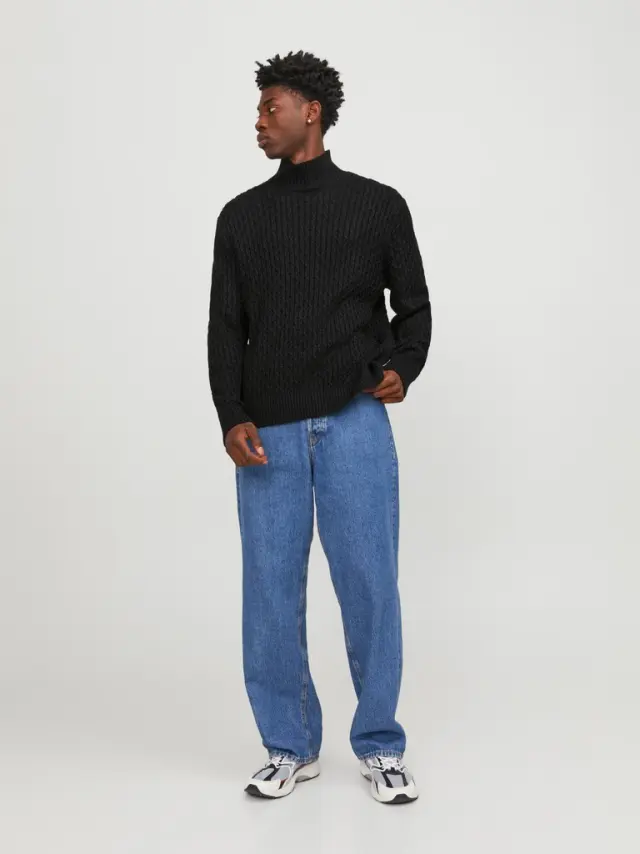 JORCOSY KNIT CABLE HIGH NECK LN Black 2
