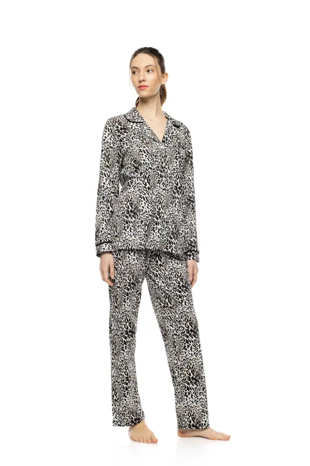 Pink Label Ivory Leopard σετ γυναικεία χειμερινή πυτζάμα W1940-1