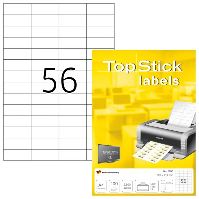 Αυτοκόλλητες Ετικέτες Topstick 52,5x21,2mm 56 ετικέτες/φύλλο 100 φύλλα 8700