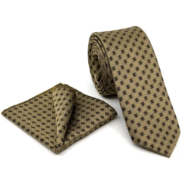 Σχεδιαστική Γραβάτα Microfiber Καφέ Σετ με Μαντηλάκι