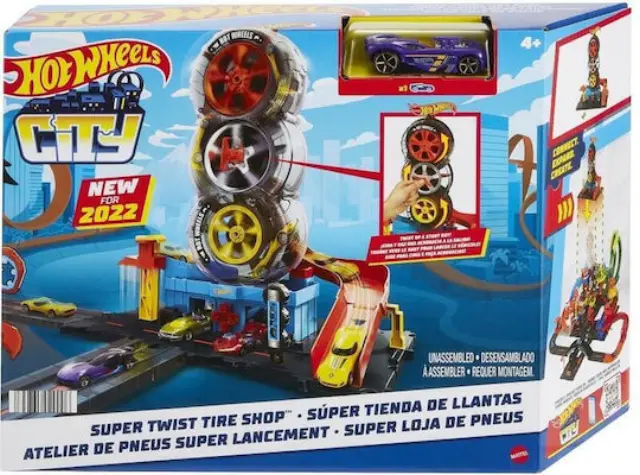 Hot Wheels Πίστα City Super Twist Tire Shop με περιστρεφόμενες ρόδες HDP02