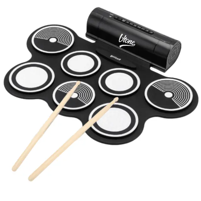 V-TONE RD7 electronic drum kit roll-up USB-C AUX 7 pads pedals drumsticks built-in speakers 2x3W headphone output percussion set 2