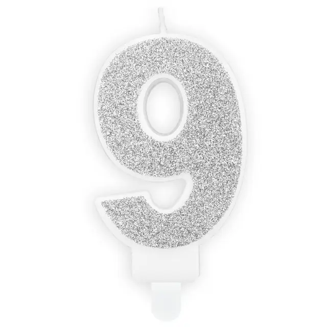 PartyDeco Κερί Γενεθλίων - Νο.9 - Ασημί 2
