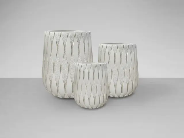 Jazmín 459631 – Σετ 3 Διακοσμητικές Γλάστρες Beige από Fiberglass & Fiberclay Μπεζ