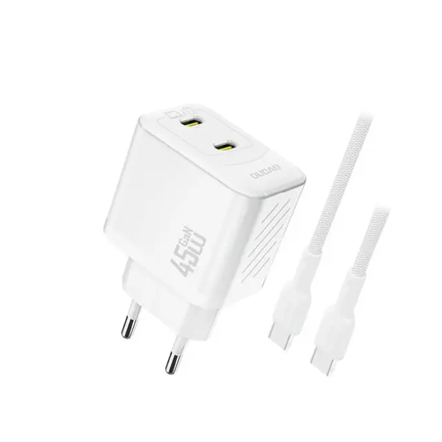 Dudao Φορτιστής A28PCEU PD 45W GaN 2x USB-C with USB-C Cable White