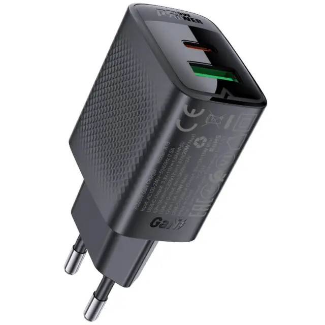 Φορτιστής Ταξιδίου Acefast A78 Fast Charging 1xUSB-C 1xUSB-A PD20W QC3.0 GaN Μαύρος 3