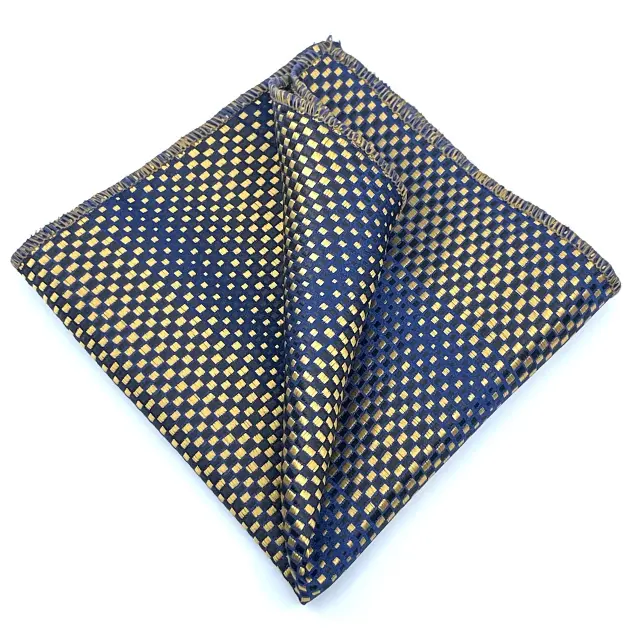 Χρυσαφί - Μπλε Σχεδιαστική Γραβάτα Microfiber Σετ με Μαντήλι 3