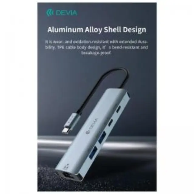 Hub USB C Devia EC701 5 σε 1 PD 100W RJ45 Leopard Γκρι N69961 2