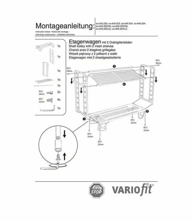 Variofit sw-540.223/AG Τρόλεϊ Μεταφοράς 2 Επιπέδων με Επικλινή Ράφια για Φορτίο Βάρους ως 250kg 2