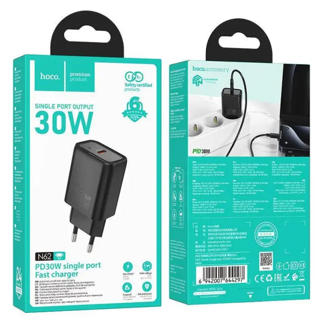 Phone charger Hoco USB C QC PD 30W N62 black 2