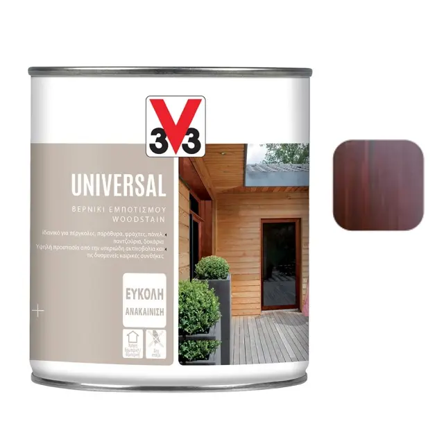 3V3 UNIVERSAL Βερνίκι εμποτισμού νερού εσωτερικής και εξωτερικής χρήσης 0,750ml - δρυς σκούρο