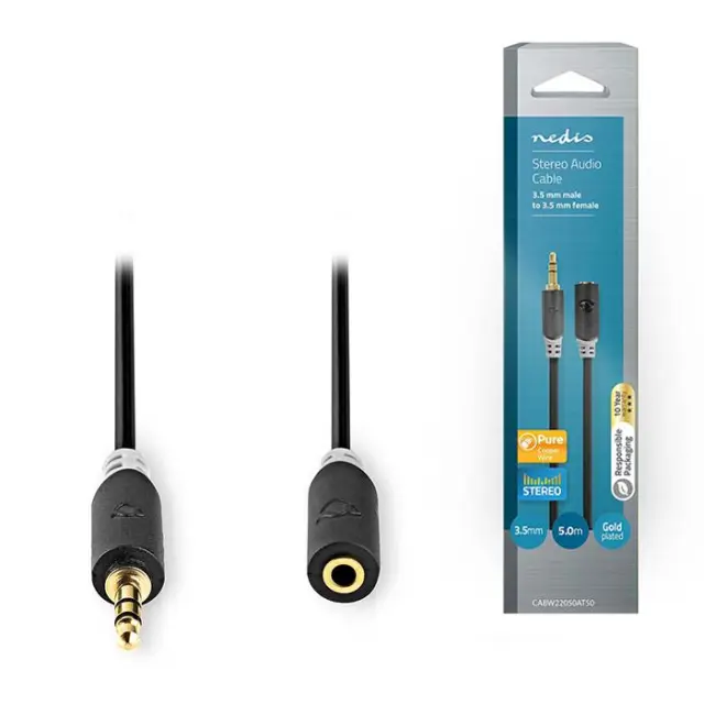Καλώδιο προέκτασης ήχου 3,5mm Stereo αρσ. - 3,5mm Stereo θηλ., σε συσκευασία blister, 5m.