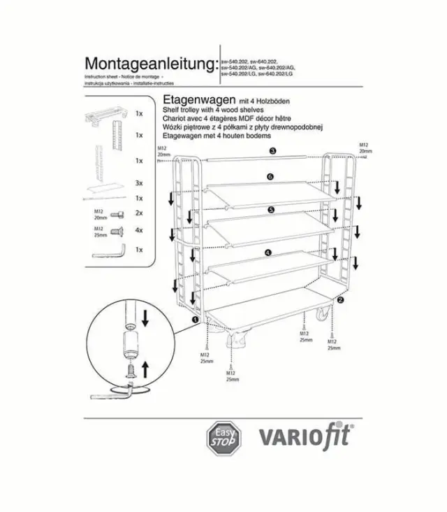Variofit sw-540.202/AG Τρόλεϊ Μεταφοράς 4 Επιπέδων με Επικλινή Ράφια για Φορτίο Βάρους ως 250kg 3