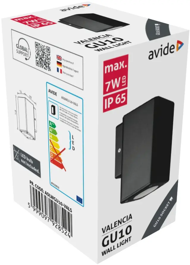 Avide Εξωτερικό Φωτιστικό Τοίχου Valencia 1xGU10 IP65 15.001.0650 2