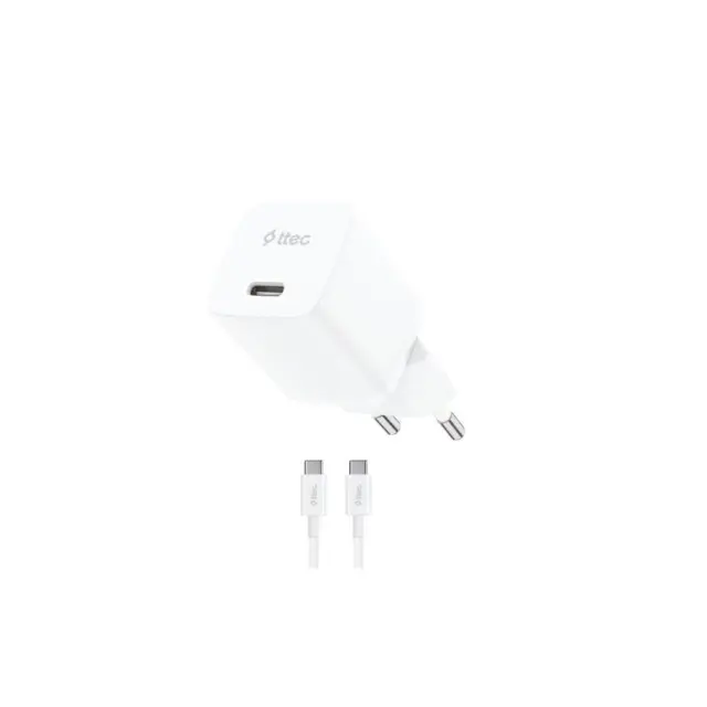 ttec SmartCharger GAN 20W PD Travel Fast Charger + USB-C - USB-C 60W Cable White (2SCG20CB) (TTEC2SCG20CB)
