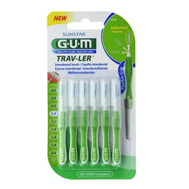 Gum Trav-ler (1414) Μεσοδόντια Βουρτσάκια 1.1mm Πράσινα 6τμχ