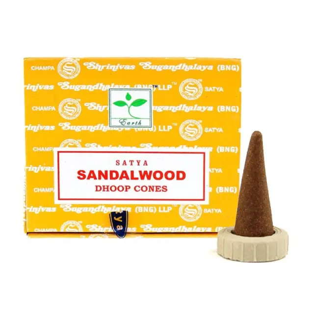 Αρωματικοί Κώνοι Θυμιάματος Satya Sandalwood με Κεραμική Βάση Καύσης 12τμχ
