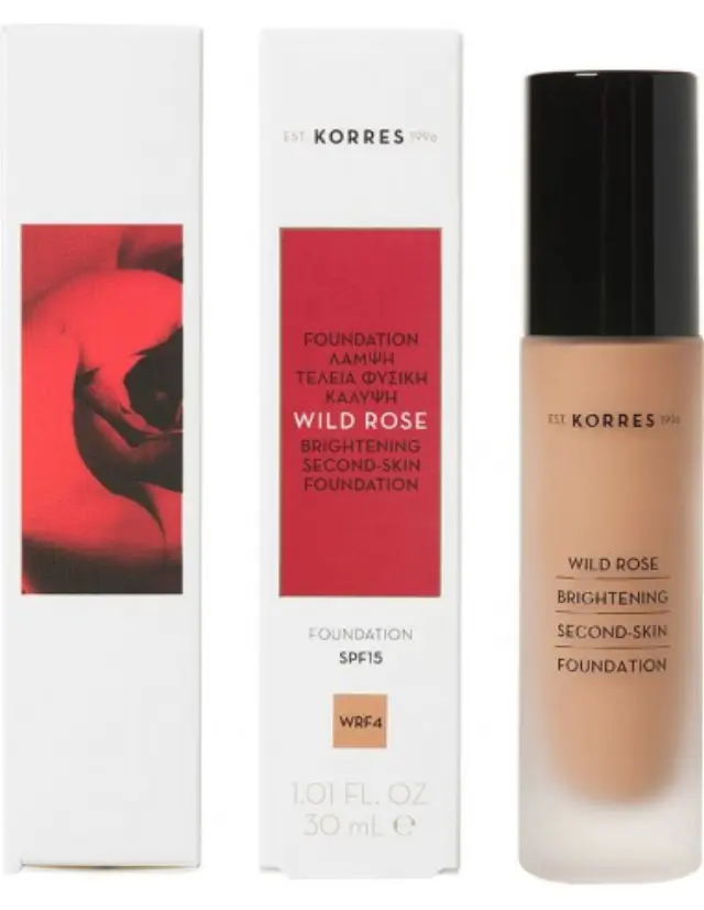 Korres Wild Rose Brightening Second-Skin Foundation SPF15 WRF4 Ενυδατικό Make-Up με Αντιοξειδωτική Προστασία, 30ml 2