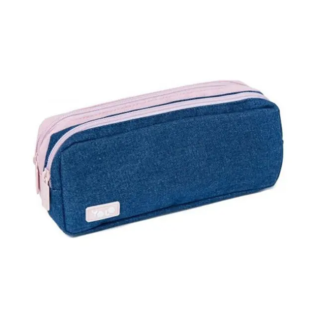 Yolo Κασετίνα Βαρελάκι 2 θήκες Duo-Denim Pink (90137)