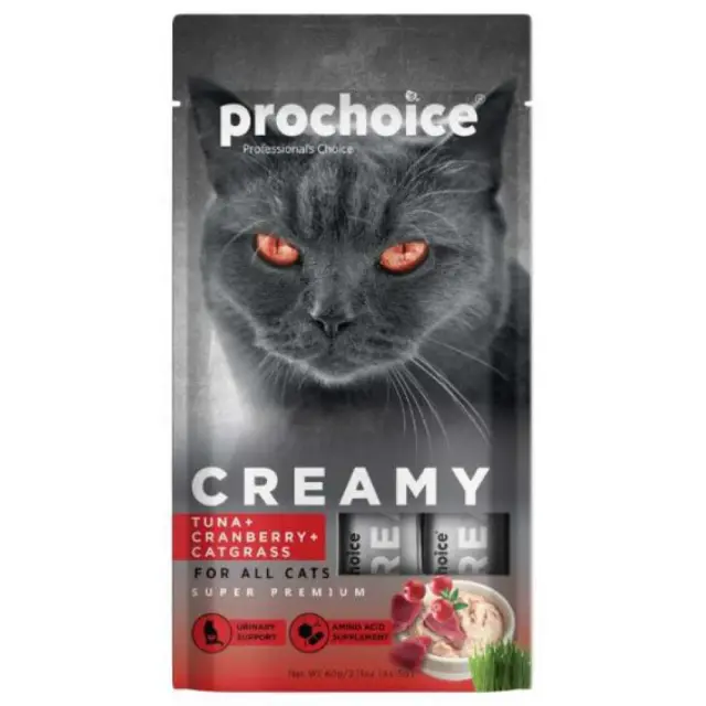 Prochoice Creamy Snack Κρέμα Γάτας με Τόνο, Κράνμπερι και Χόρτο (4x15gr) 60gr