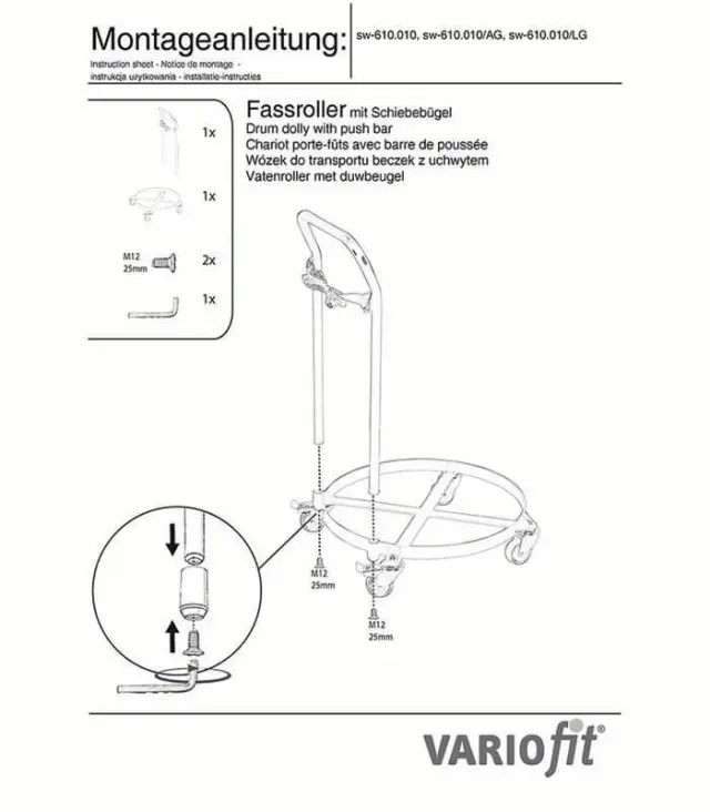 Variofit sw-610.010/AG Πλατφόρμα Μεταφοράς Βαρελιών με Χειρολαβή για Φορτίο Βάρους ως 250kg 2