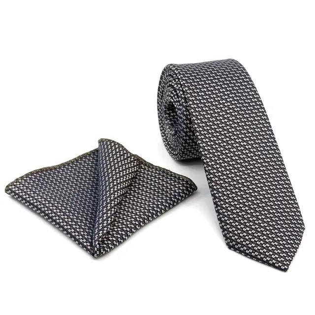 Γραβάτα Microfiber σε Καφέ Μοτίβο Σετ με Μαντηλάκι
