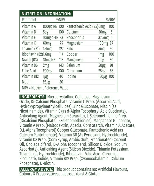Natures Aid Multi-Vitamins & Minerals (without Iron) 2