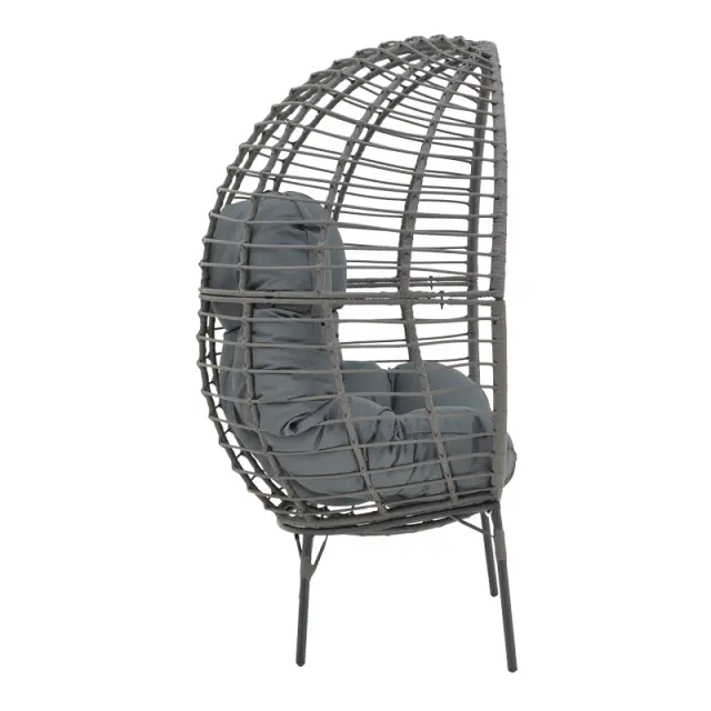 Πολυθρόνα Nestie pakoworld wicker rattan γκρι-μεταλλικό γκρι πόδι-γκρι μαξιλάρι 102x80x155εκ 3