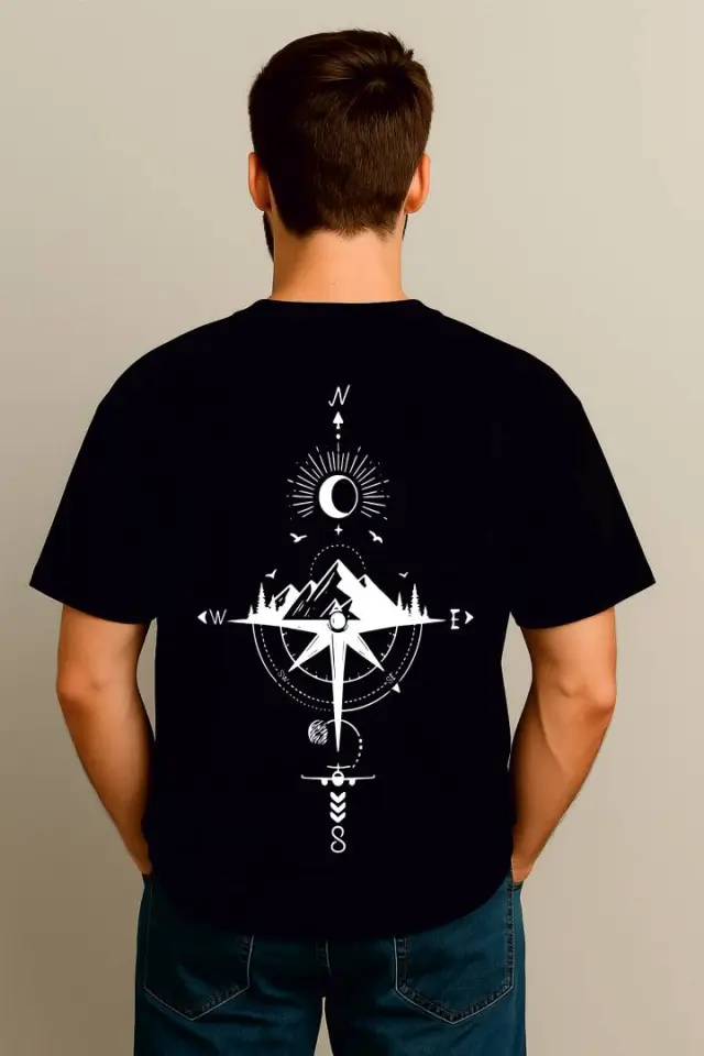 T-shirt Noshame® Oversized Μαύρο με τύπωμα Compass - 142587 - XXL