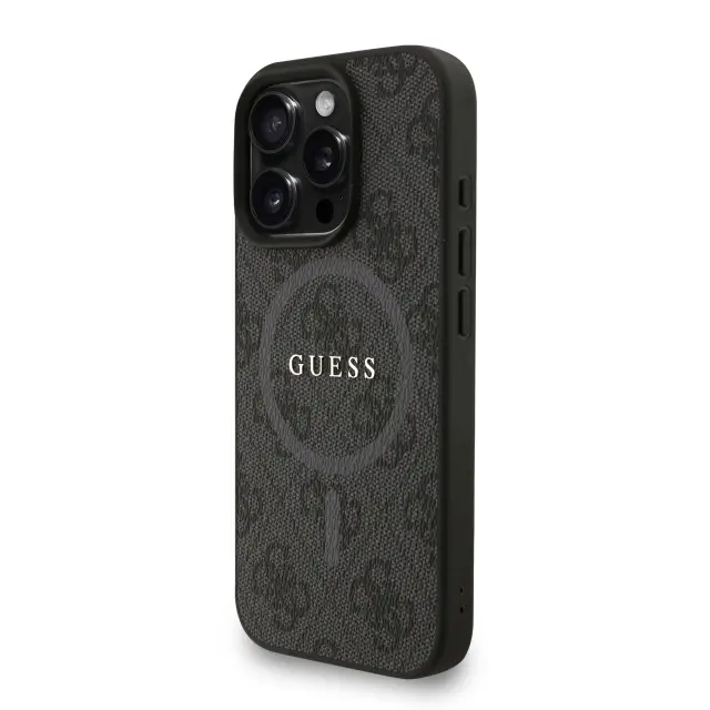 Guess PU Leather 4G Colored Ring Strap MagSafe Case for iPhone 16 Pro Max Black 2