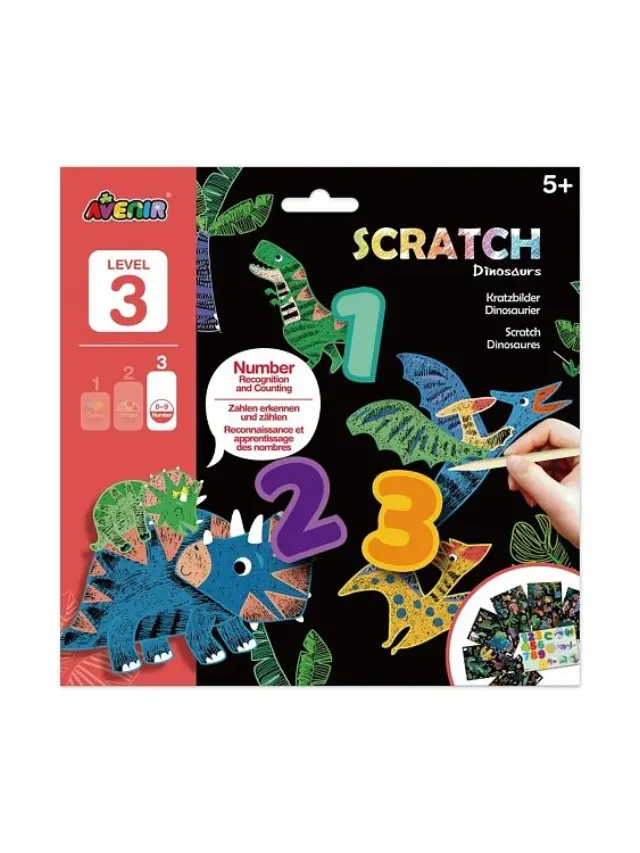 Avenir Scratch Dinosaurs Level 3 Numbers Σετ Χειροτεχνίας Ξυστό με Δεινόσαυρους & Αριθμούς για Παιδιά 5+