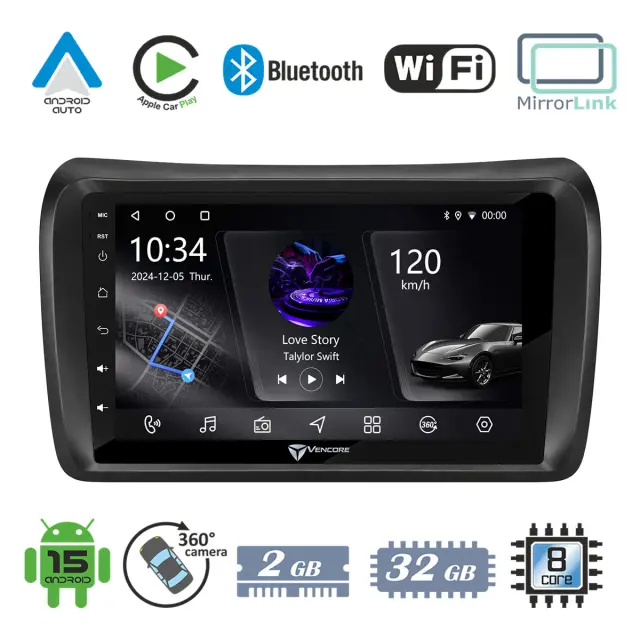 VenCore Οθόνη Multimedia Android 15 9" PX5S Octa-Core 2GB/32GB IPS με Πρόσοψη, CarPlay, Android Auto και Υποστήριξη Κάμερας 360° για Nissan NV350 2012-2017 – Μαύρη (3236-10005-0446B)