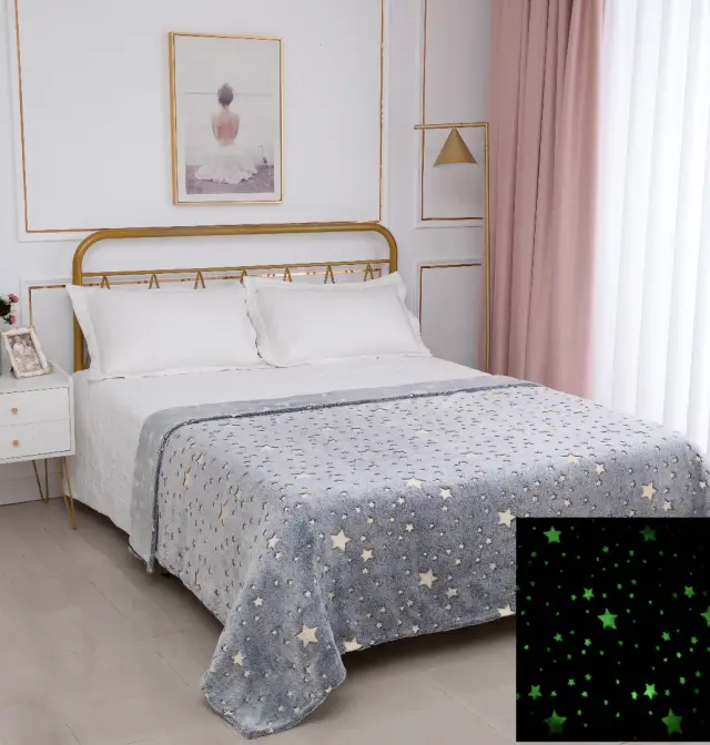 Παιδική φωσφοριζέ κουβέρτα star (170cm x 220cm) γκρί - -