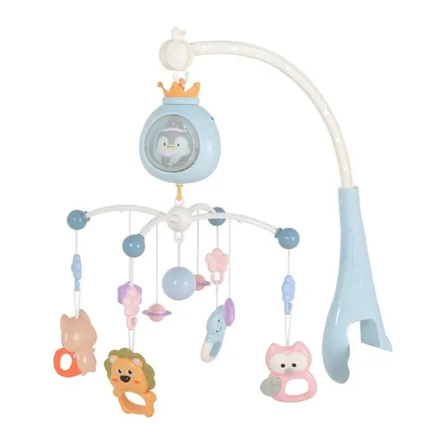 Moni Toys Penguin Μουσικό Περιστρεφόμενο Κούνιας με Λευκό Θόρυβο και Προβολέα Blue 0+ Μηνών