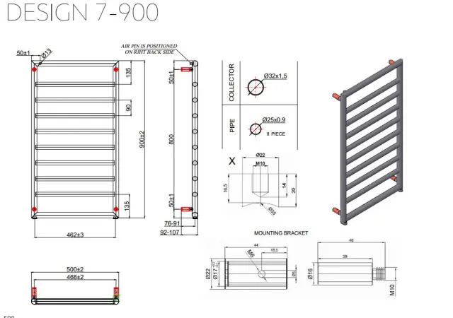 Θερμαντικό σώμα μπάνιου Χρωμέ DESIGN 7 900 KARAG 10,7x50x90cm 2