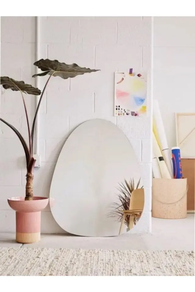 Stewehome Ασύμμετρος καθρέφτης τοίχου MDF Λευκό 60x50 cm