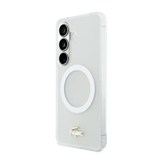 Lacoste PC/TPU Frosted Finish Gold Logo Magnetic Case for Samsung Galaxy S26 White 2