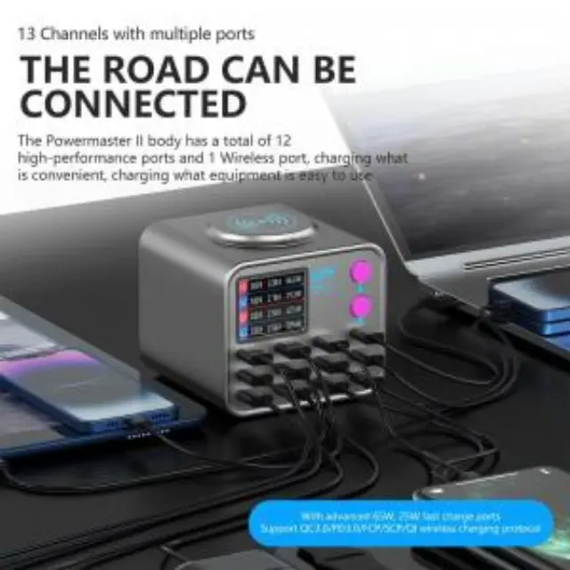 Πολυφορτιστής Πάγκου MaAnt Dian Ba 2 με 9 Θύρες USB A & 3 Θύρες USB C & 1 Ασύρματη PD 3.0/ QC 3.0 300W & Οθόνη Ενδείξεων Γκρι N71090 2