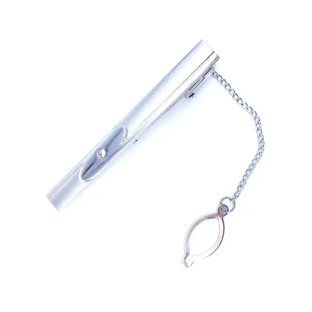 Ασημί Κλιπ Γραβάτας 6 cm με Αλυσίδα – LGTC-M29