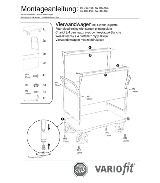 Variofit sw-800.465 Τρόλεϊ Μεταφοράς 4 Πλευρών Αντιολισθητικό για Φορτίο Βάρους ως 1000kg 2