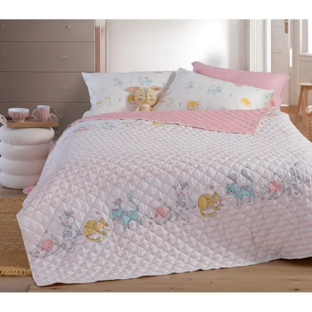 Nef-Nef Homeware Παιδικό Κουβερλί Μονό Cat Life 180x240 Ροζ