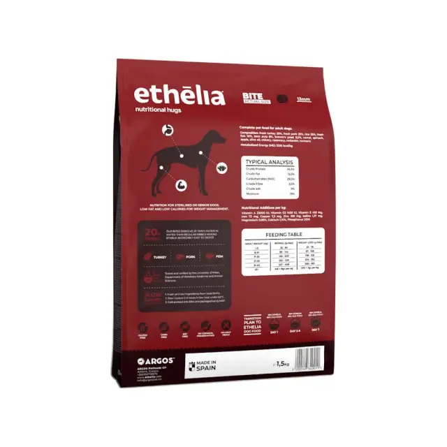 Ethelia Sterilised & Senior Dry Dog Food με Γαλοπούλα, Χοιρινό & Ψάρι 1.5kg 2