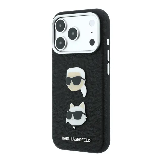 Karl Lagerfeld PU Semi Wrap Saffiano K&CH Heads Case for iPhone 18 Pro Black 2