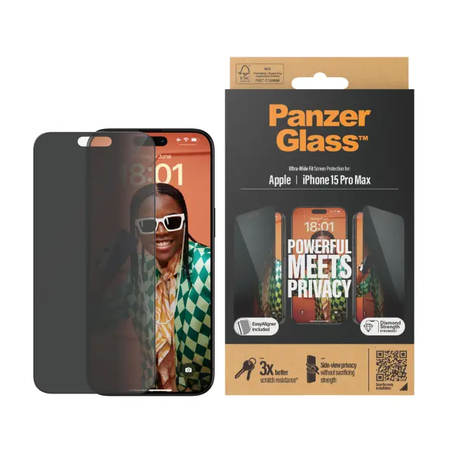 PanzerGlass - Privacy Screen Protector iPhone 15 Pro Max - Ultra-Wide Fit w. EasyAligner - Electronics