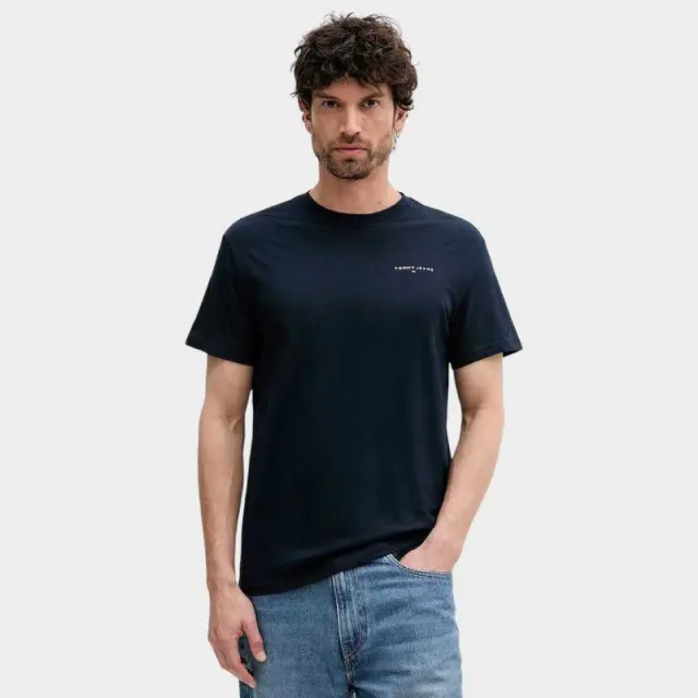 Tommy Hilfiger - Ανδρικό T-shirt Linear Chest Slim Fit DM0DM21780-C1G Μπλε Σκούρο - 2XL